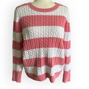Land’s End Drifter Cotton Cable Knit Crew Pull Over Sweater SZ M Classic Preppy